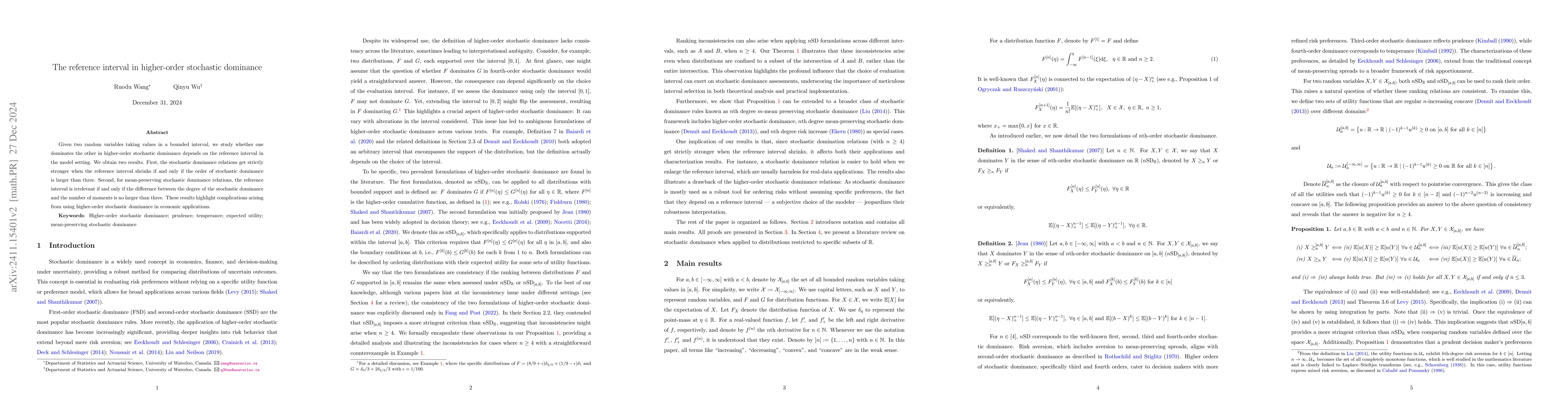 Thumbnail for The reference interval in higher-order stochastic dominance