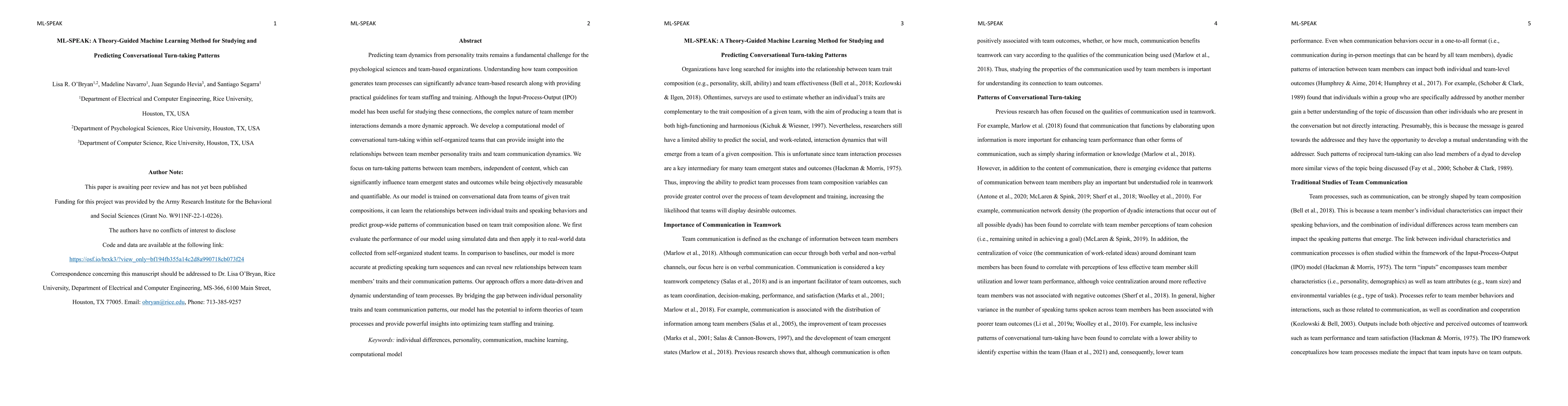Thumbnail for ML-SPEAK: A Theory-Guided Machine Learning Method for Studying and
  Predicting Conversational Turn-taking Patterns