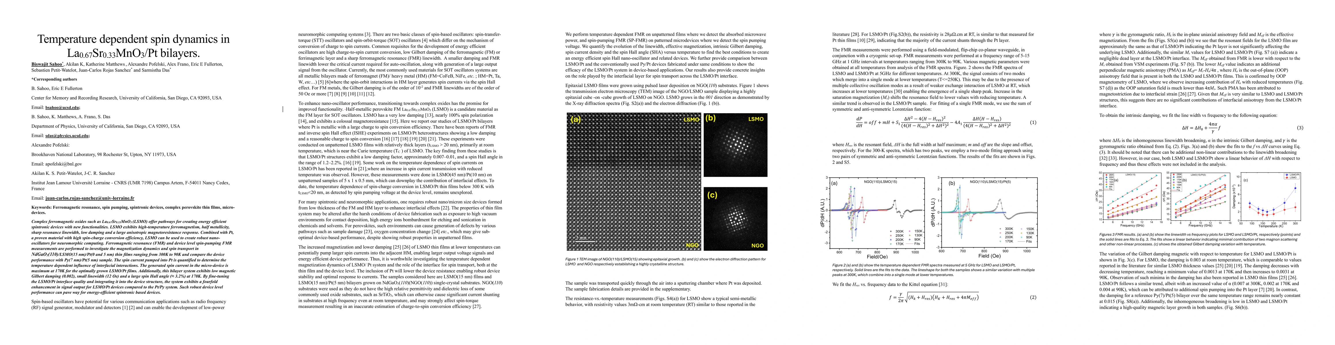 Thumbnail for Temperature dependent spin dynamics in La$_{0.67}$Sr$_{0.33}$MnO$_3$/Pt
  bilayers