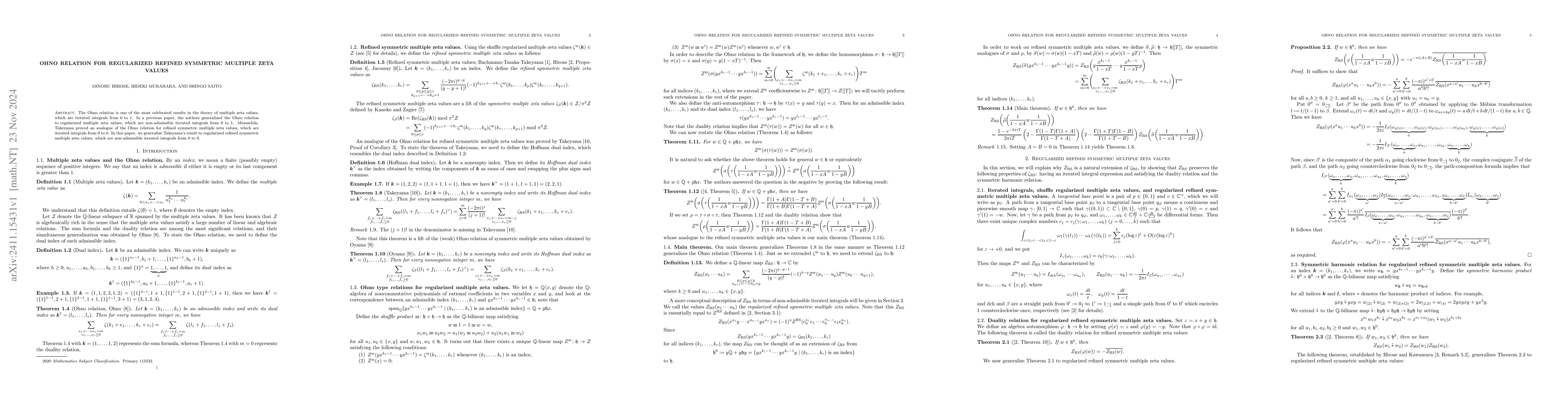 Thumbnail for Ohno relation for regularized refined symmetric multiple zeta values