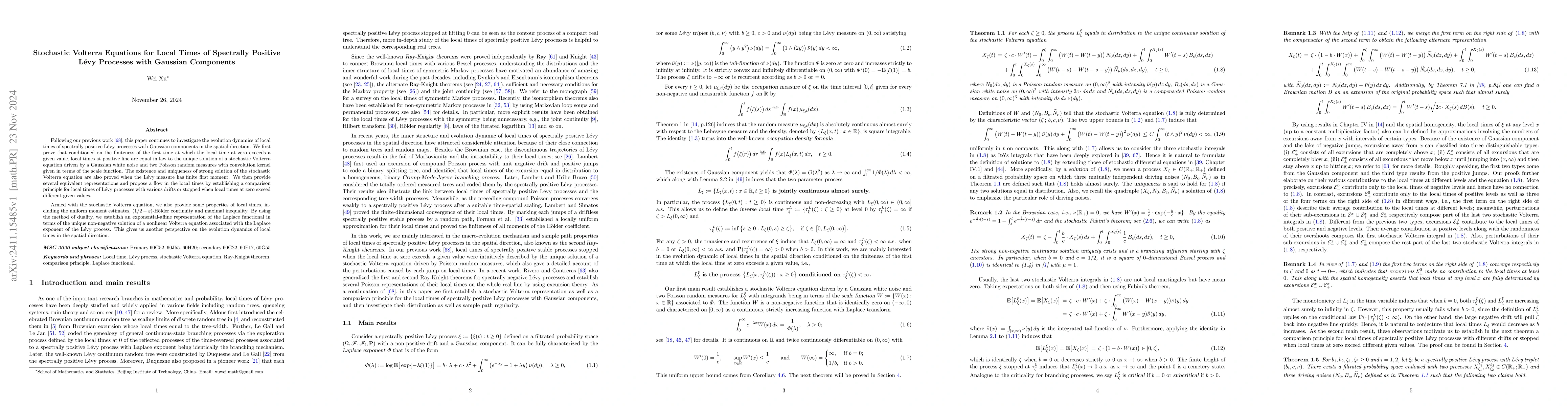 Thumbnail for Stochastic Volterra Equations for Local Times of Spectrally Positive
  Levy Processes with Gaussian Components