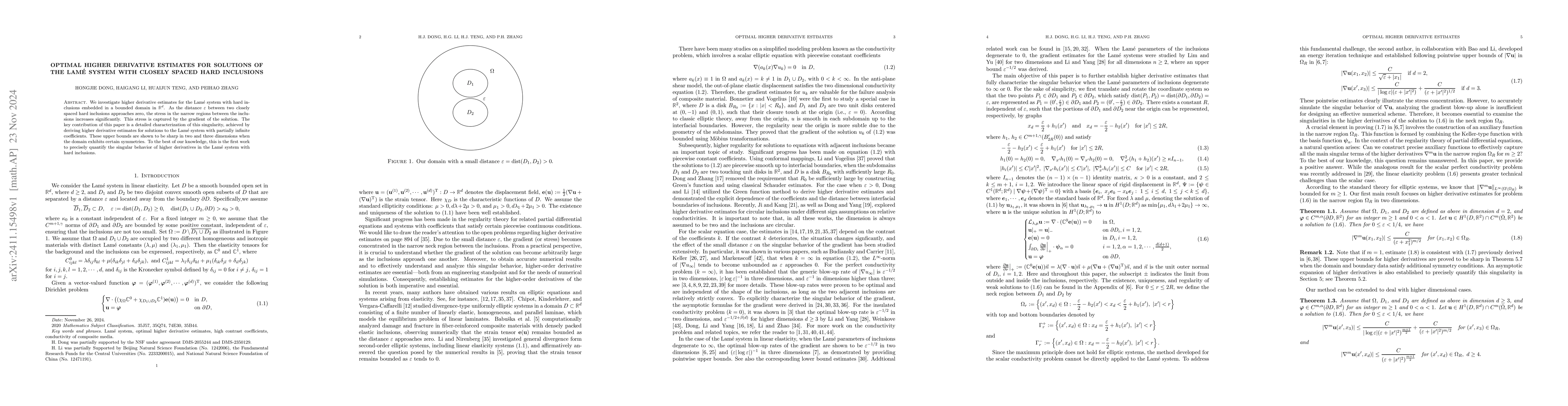 Thumbnail for Optimal higher derivative estimates for solutions of the Lamé system
  with closely spaced hard inclusions
