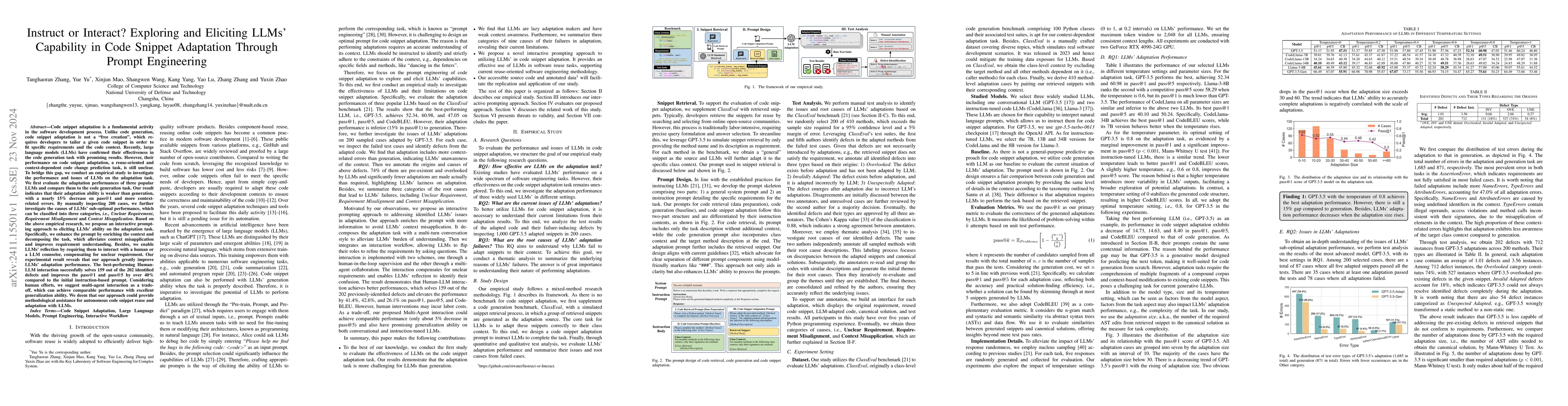 Thumbnail for Instruct or Interact? Exploring and Eliciting LLMs' Capability in Code
  Snippet Adaptation Through Prompt Engineering