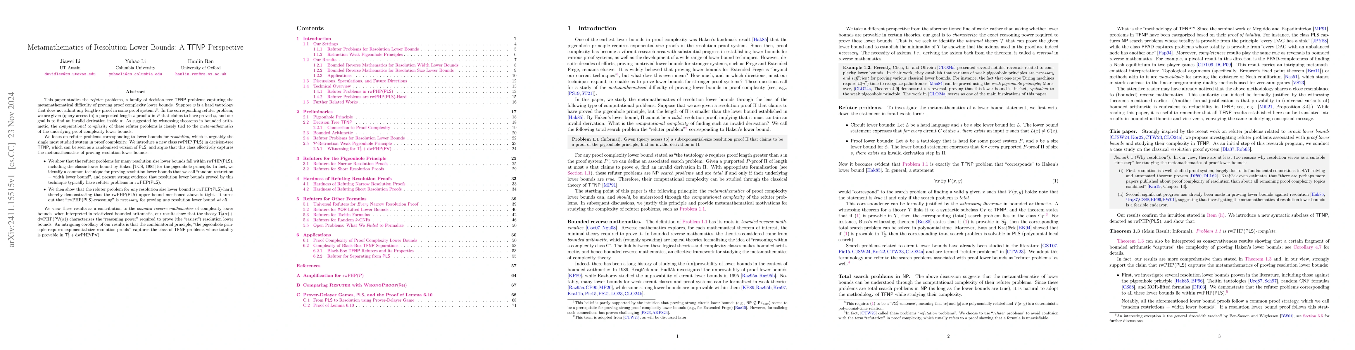 Thumbnail for Metamathematics of Resolution Lower Bounds: A TFNP Perspective