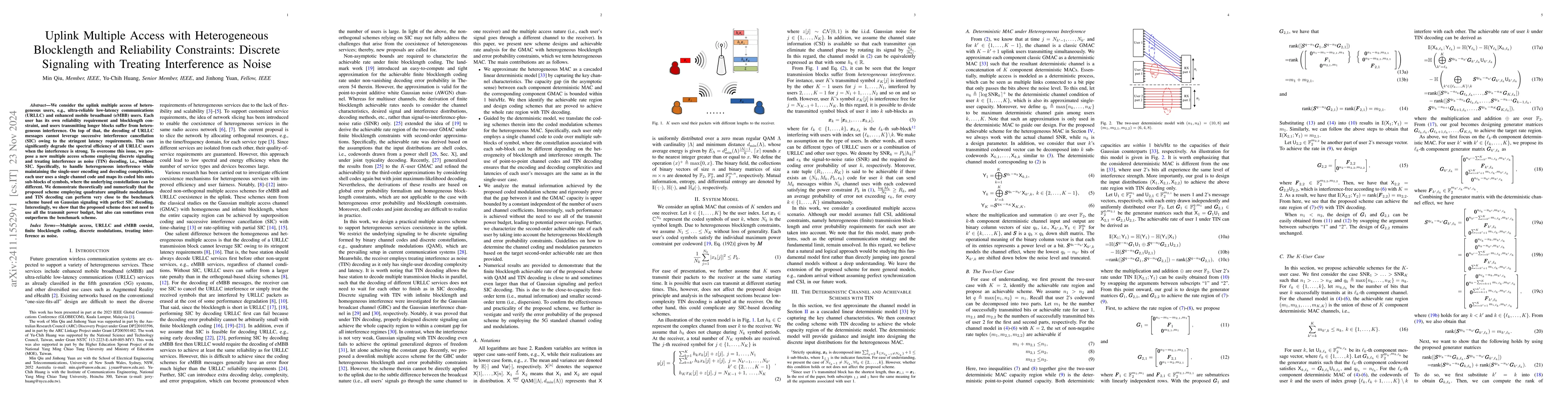 Thumbnail for Uplink Multiple Access with Heterogeneous Blocklength and Reliability
  Constraints: Discrete Signaling with Treating Interference as Noise