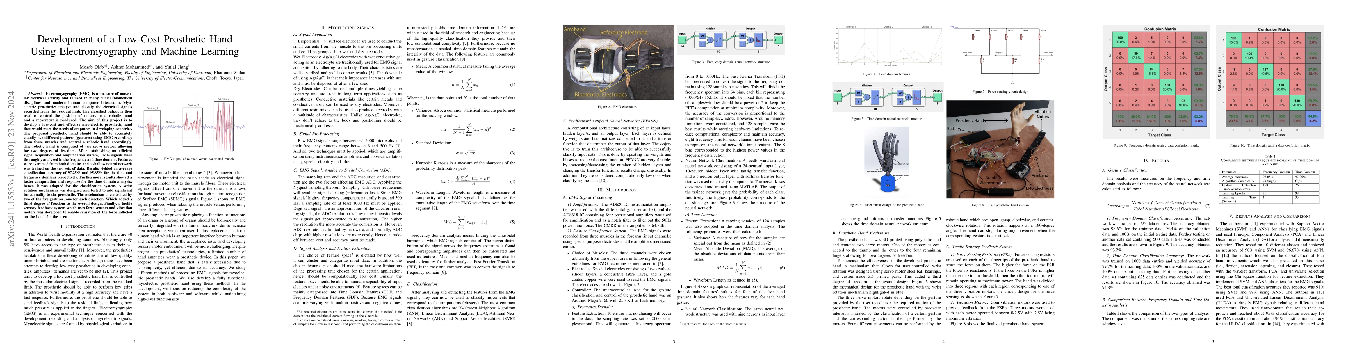 Thumbnail for Development of a Low-Cost Prosthetic Hand Using Electromyography and
  Machine Learning