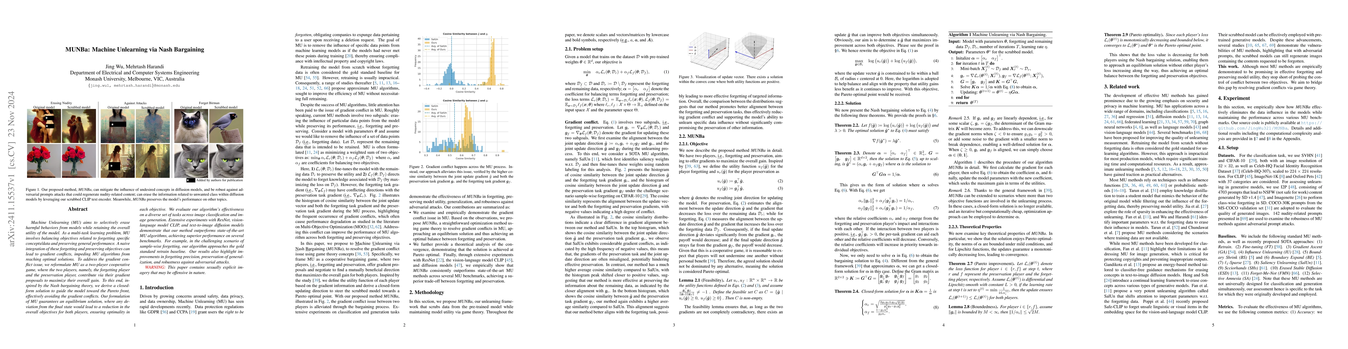 Thumbnail for MUNBa: Machine Unlearning via Nash Bargaining