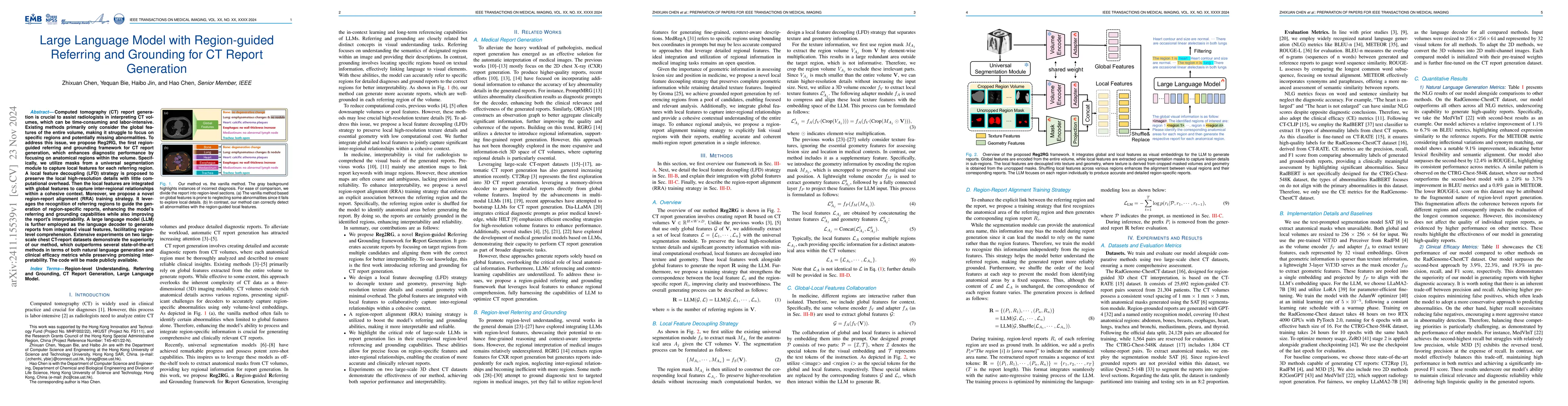 Thumbnail for Large Language Model with Region-guided Referring and Grounding for CT
  Report Generation