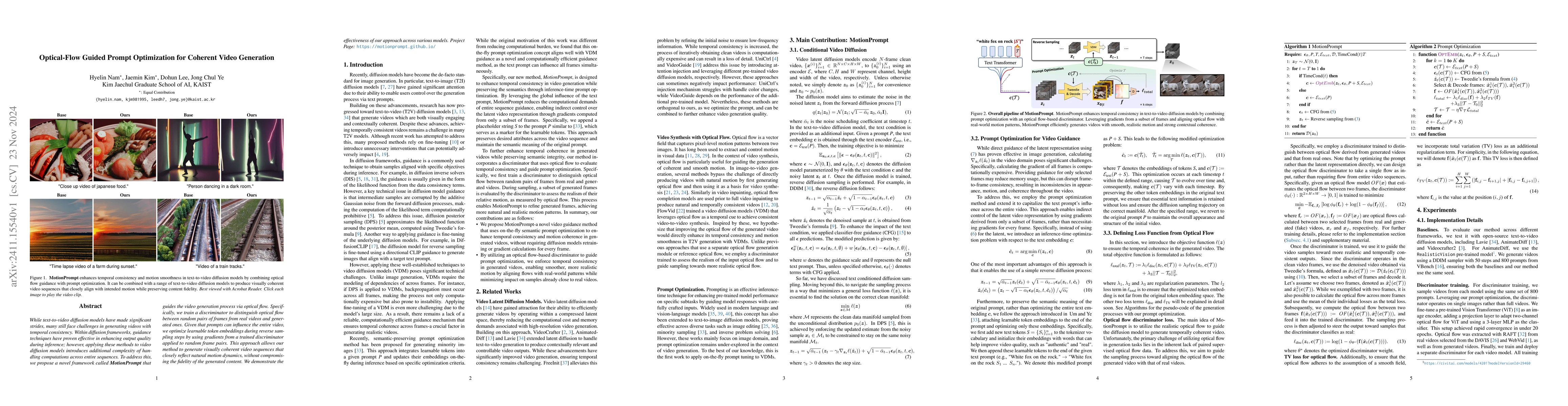 Thumbnail for Optical-Flow Guided Prompt Optimization for Coherent Video Generation