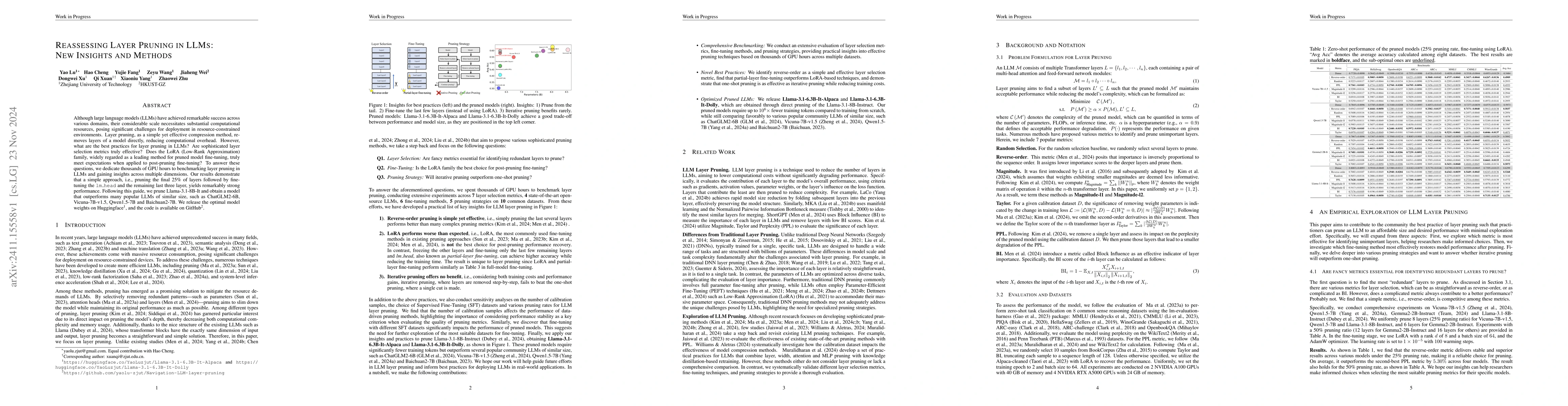 Thumbnail for Reassessing Layer Pruning in LLMs: New Insights and Methods