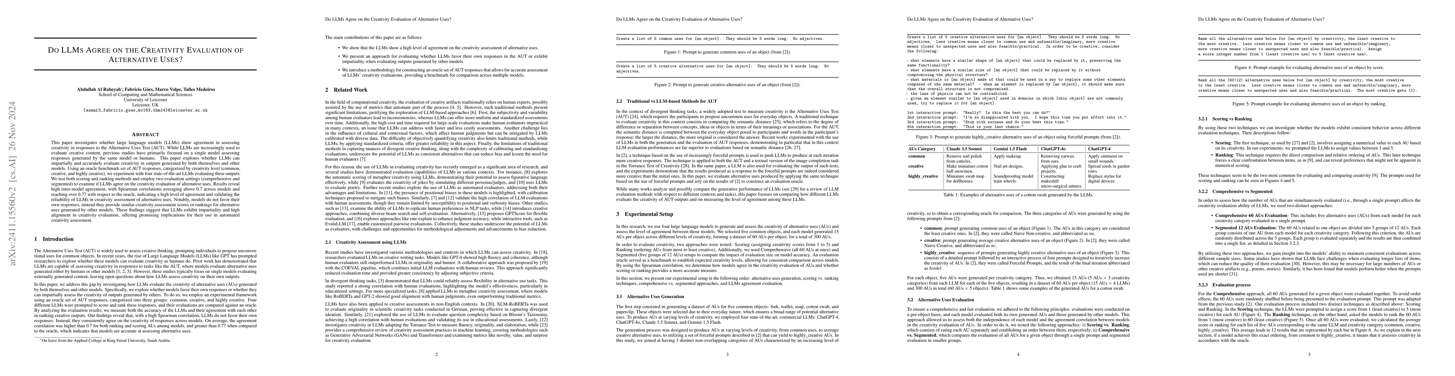 Thumbnail for Do LLMs Agree on the Creativity Evaluation of Alternative Uses?