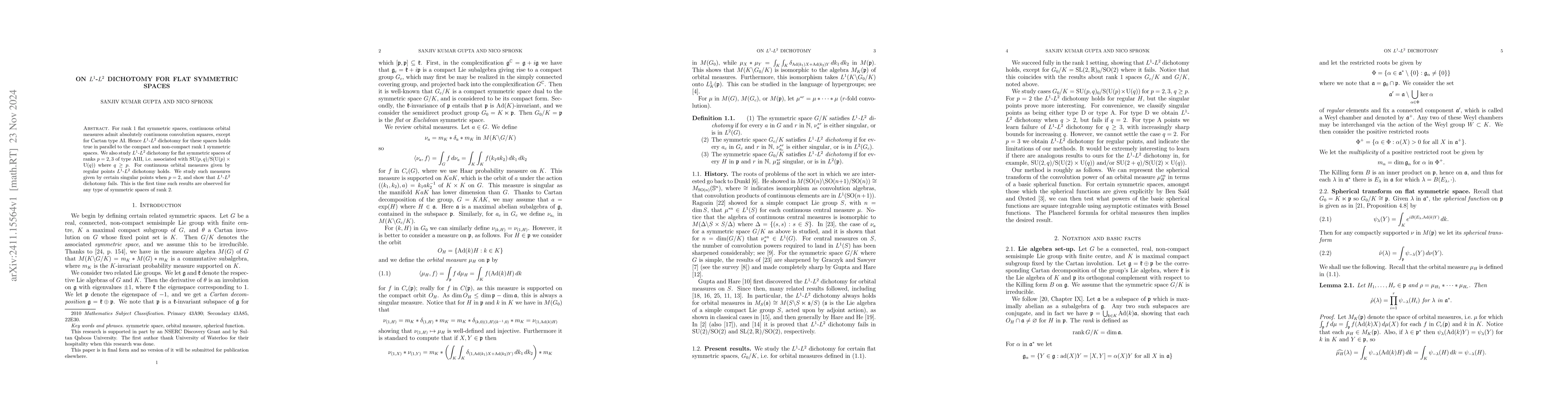 Thumbnail for On $L^1$-$L^2$ dichotomy for flat symmetric spaces
