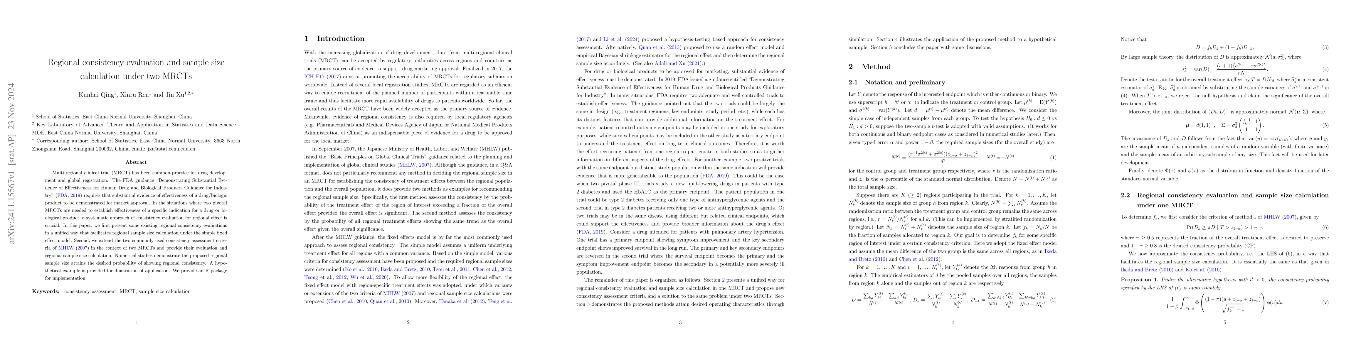Thumbnail for Regional consistency evaluation and sample size calculation under two
  MRCTs