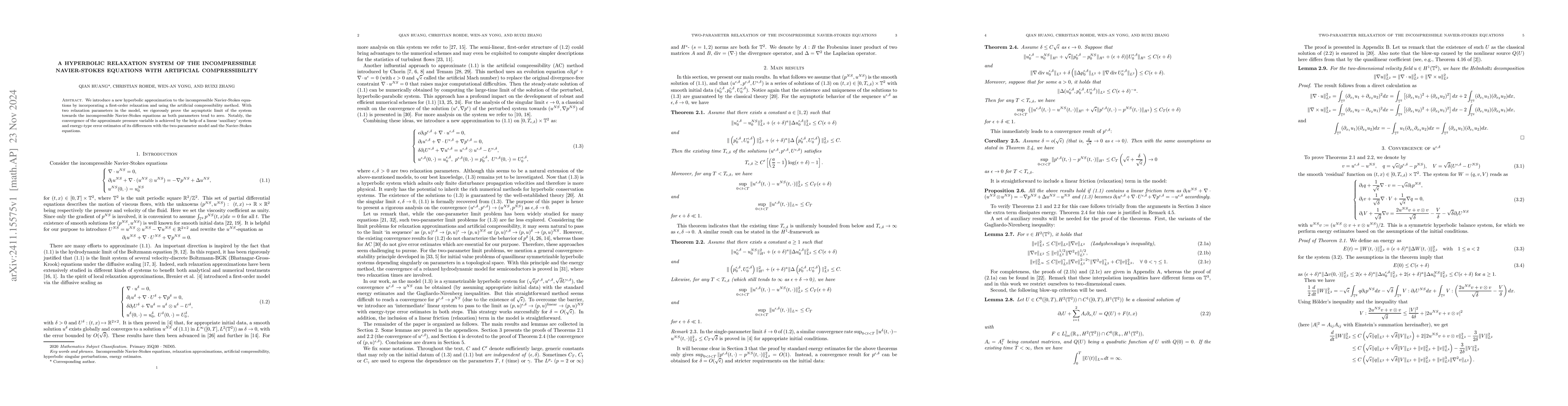 Thumbnail for A hyperbolic relaxation system of the incompressible Navier-Stokes
  equations with artificial compressibility