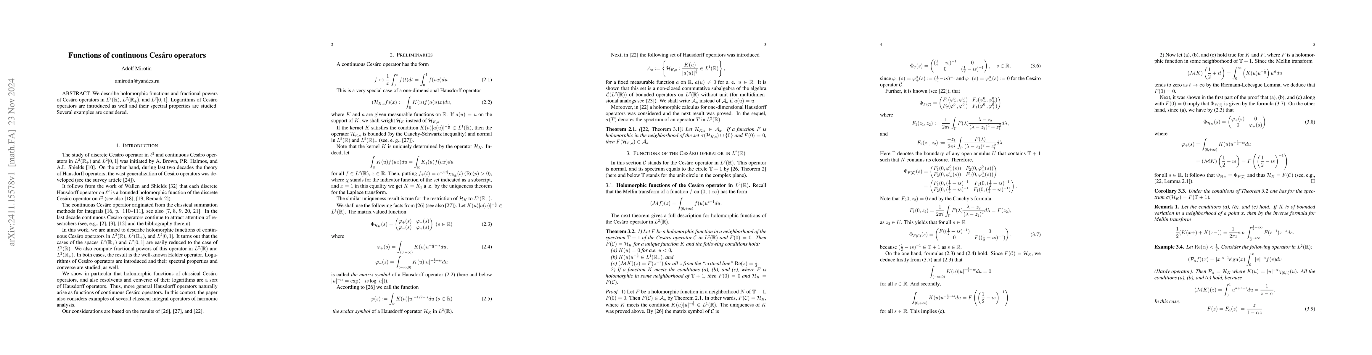 Thumbnail for Functions of continuous Cesáro operators