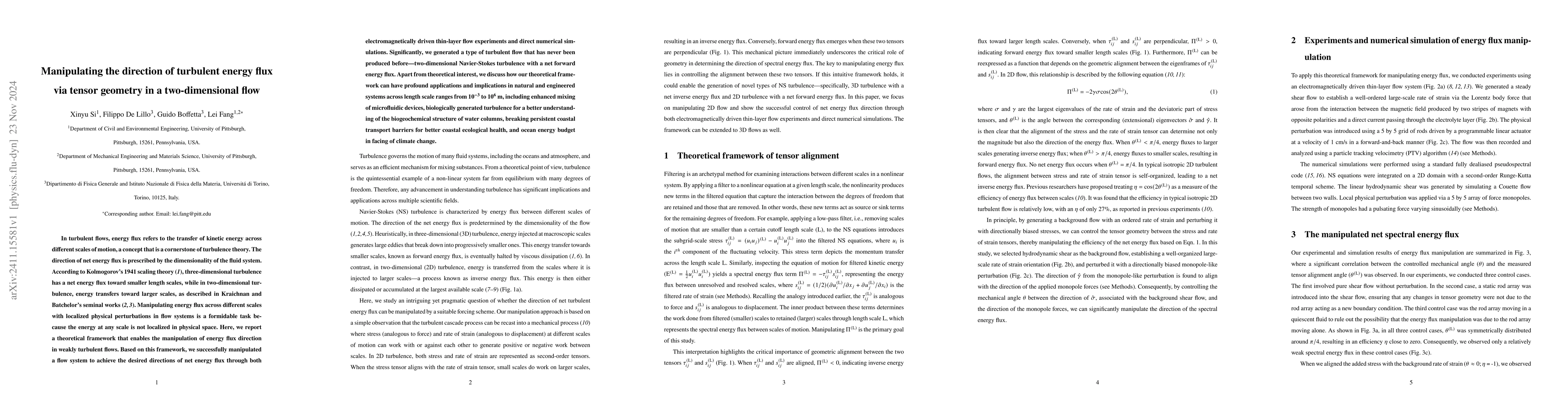 Thumbnail for Manipulating the direction of turbulent energy flux via tensor geometry
  in a two-dimensional flow