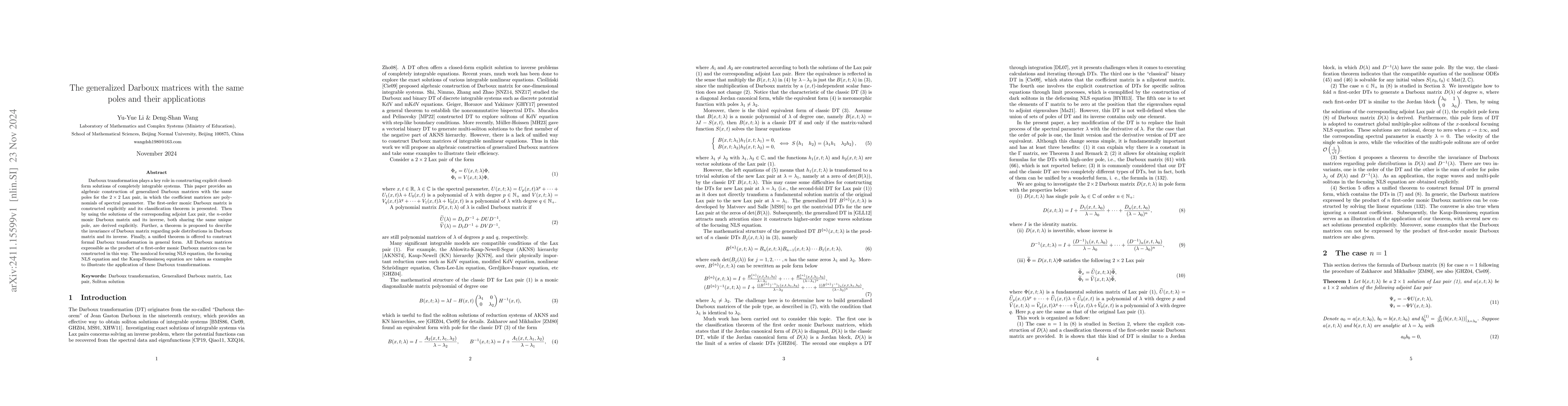 Thumbnail for The generalized Darboux matrices with the same poles and their
  applications