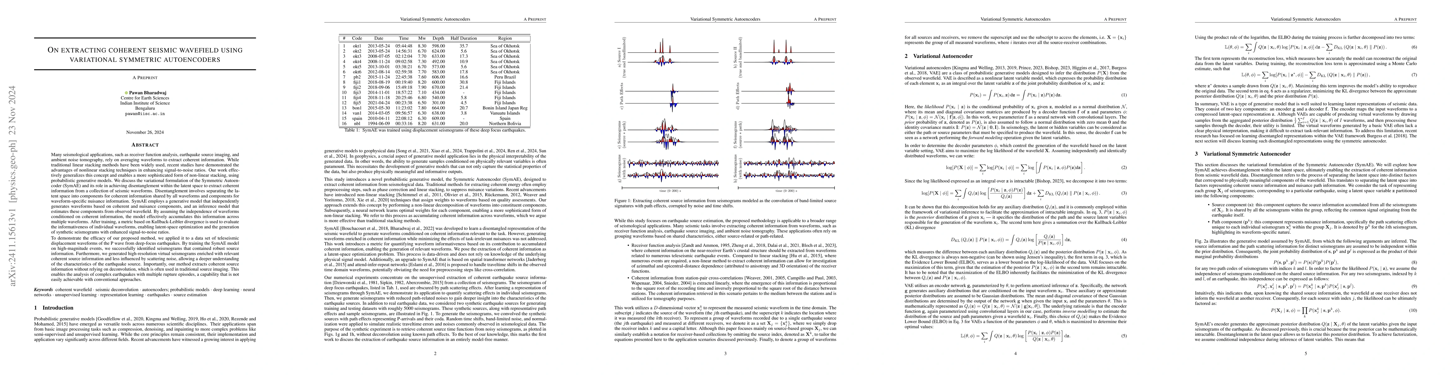 Thumbnail for On extracting coherent seismic wavefield using variational symmetric
  autoencoders