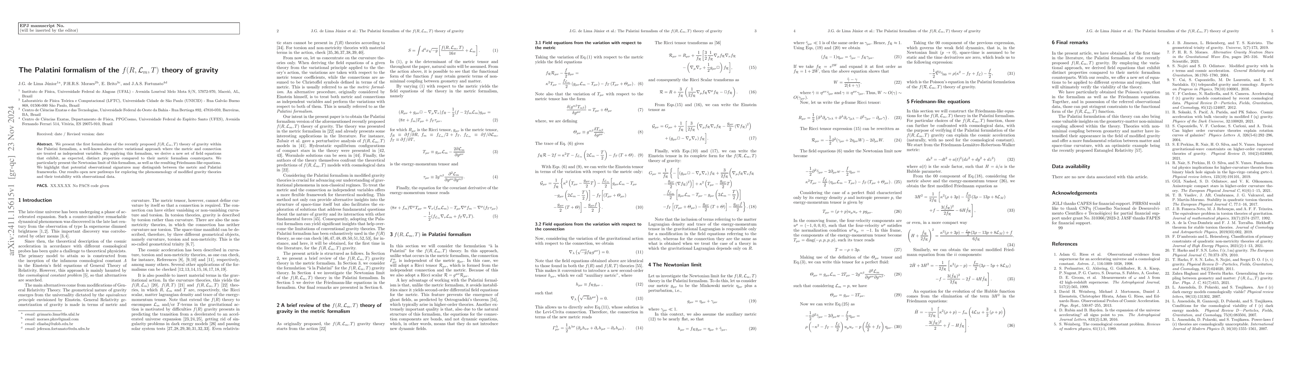 Thumbnail for The Palatini formalism of the $f(R,\mathcal{L}_{m},T)$ theory of gravity