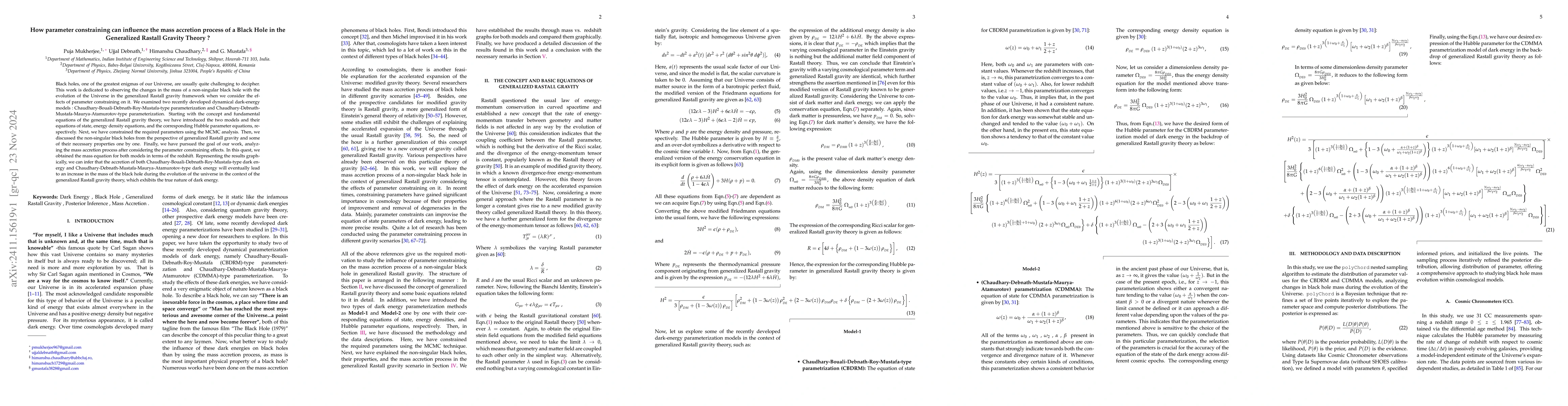 Thumbnail for How parameter constraining can influence the mass accretion process of a
  Black Hole in the Generalized Rastall Gravity Theory ?