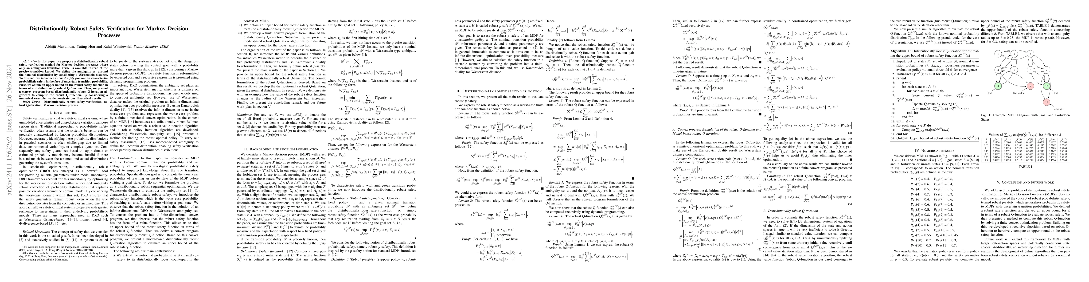 Thumbnail for Distributionally Robust Safety Verification for Markov Decision
  Processes