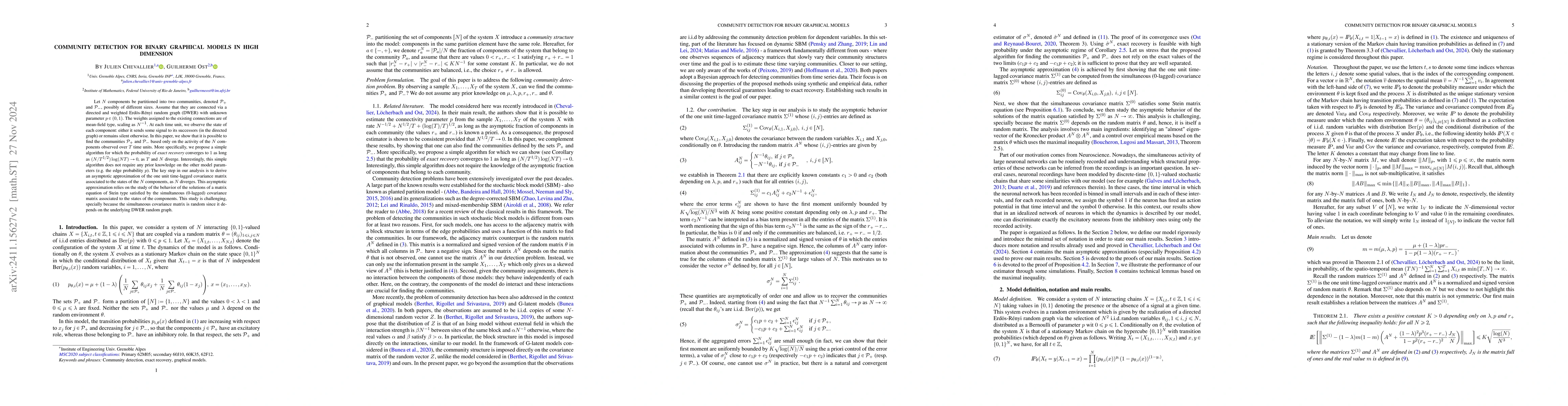 Thumbnail for Community detection for binary graphical models in high dimension