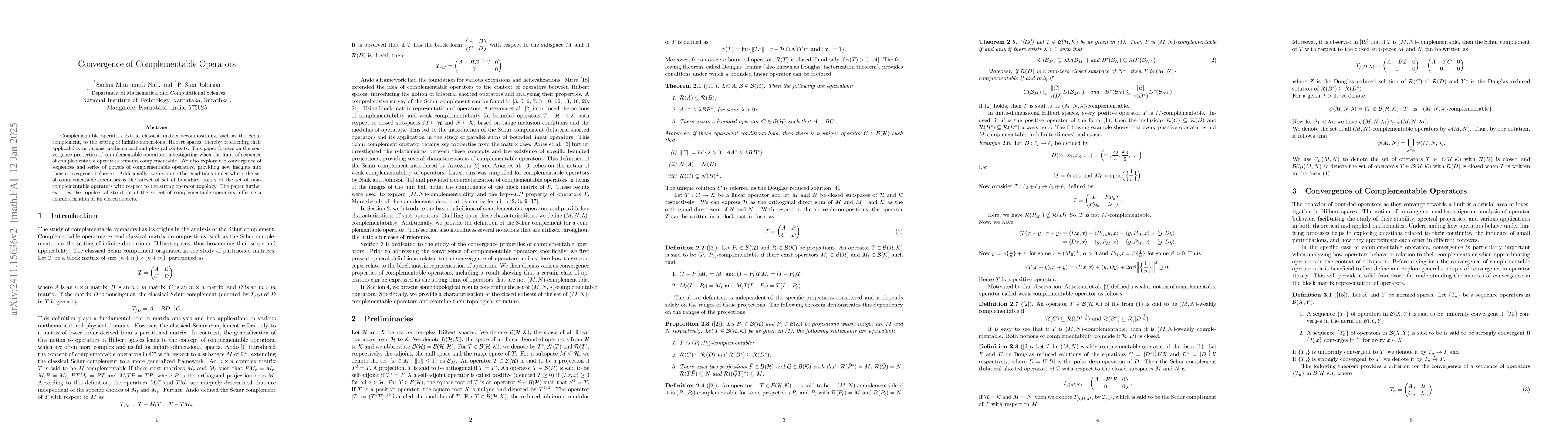 Thumbnail for Convergence of Complementable Operators