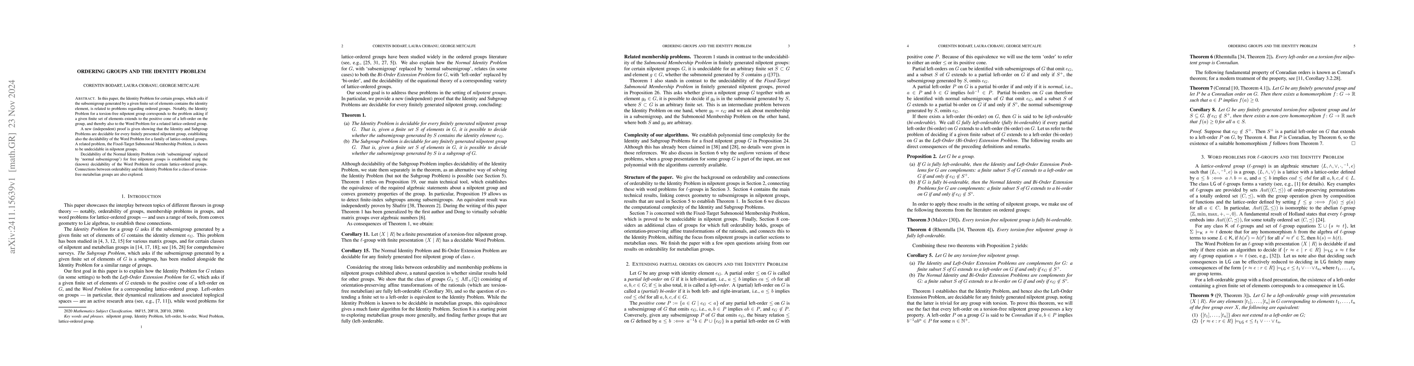 Thumbnail for Ordering groups and the Identity Problem