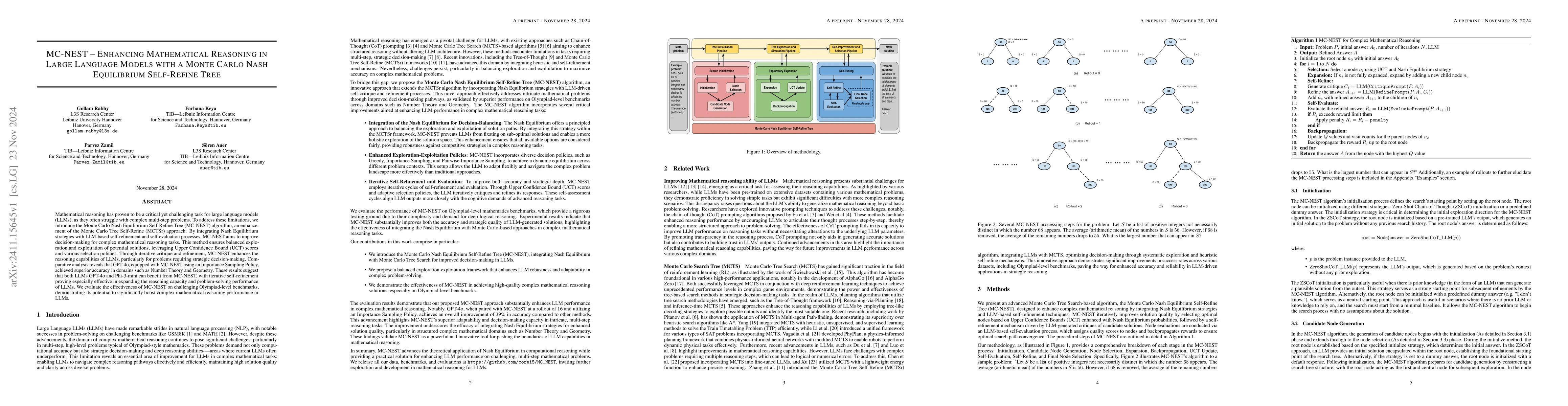 Thumbnail for MC-NEST -- Enhancing Mathematical Reasoning in Large Language Models
  with a Monte Carlo Nash Equilibrium Self-Refine Tree