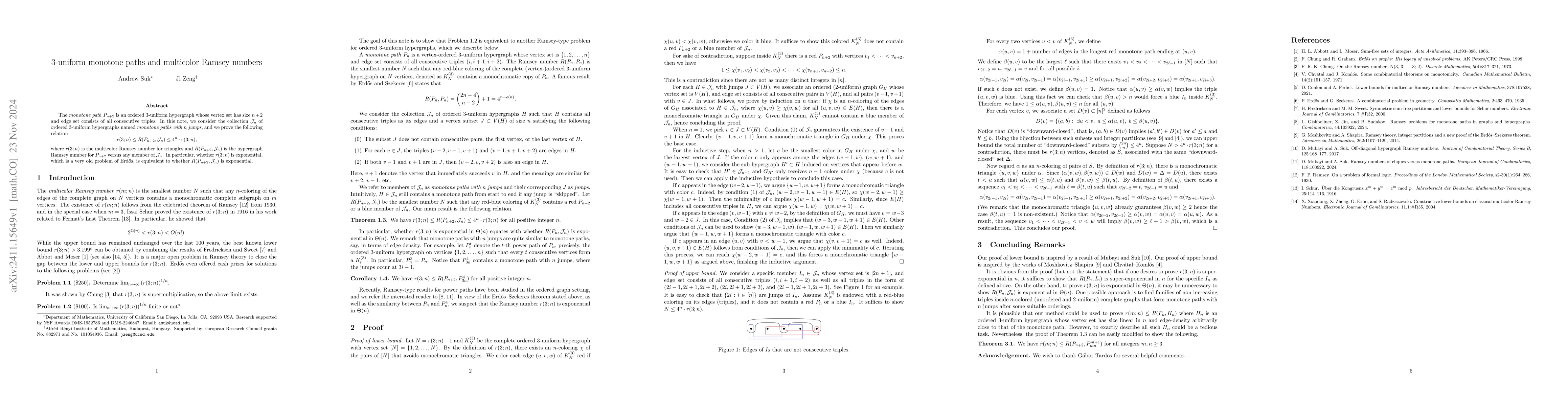 Thumbnail for 3-uniform monotone paths and multicolor Ramsey numbers