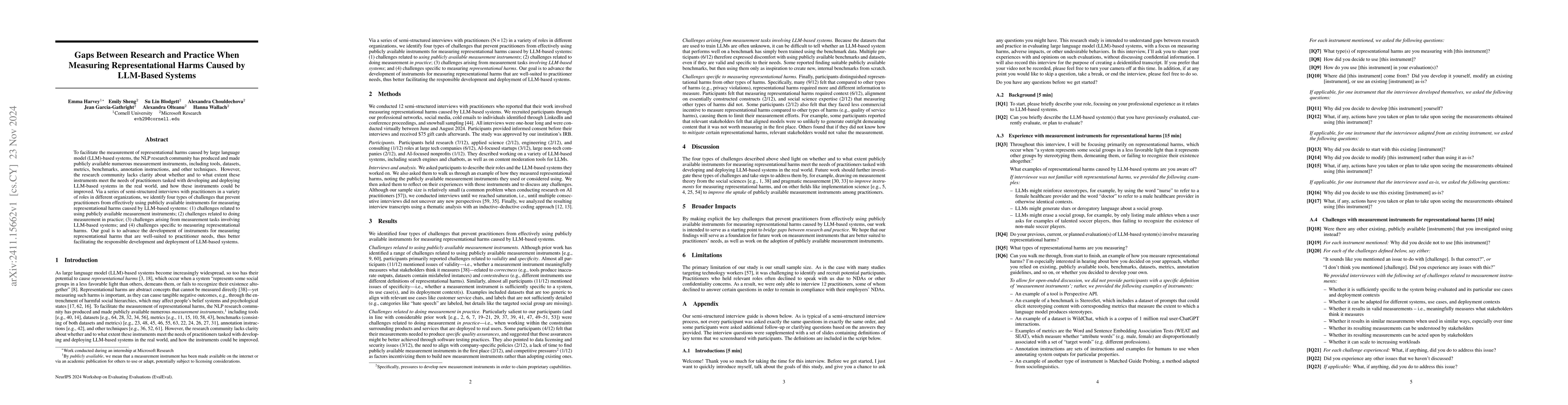 Thumbnail for Gaps Between Research and Practice When Measuring Representational Harms
  Caused by LLM-Based Systems
