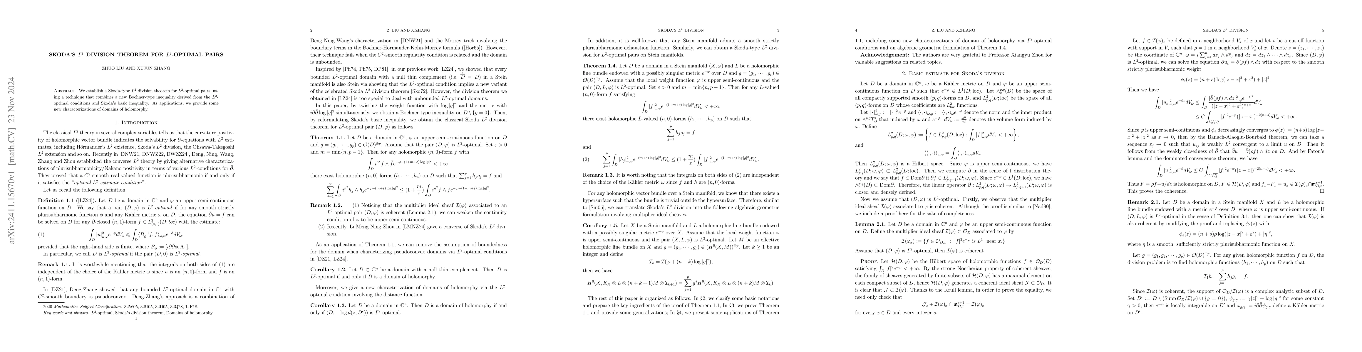 Thumbnail for Skoda's $L^2$ division theorem for $L^2$-optimal pairs