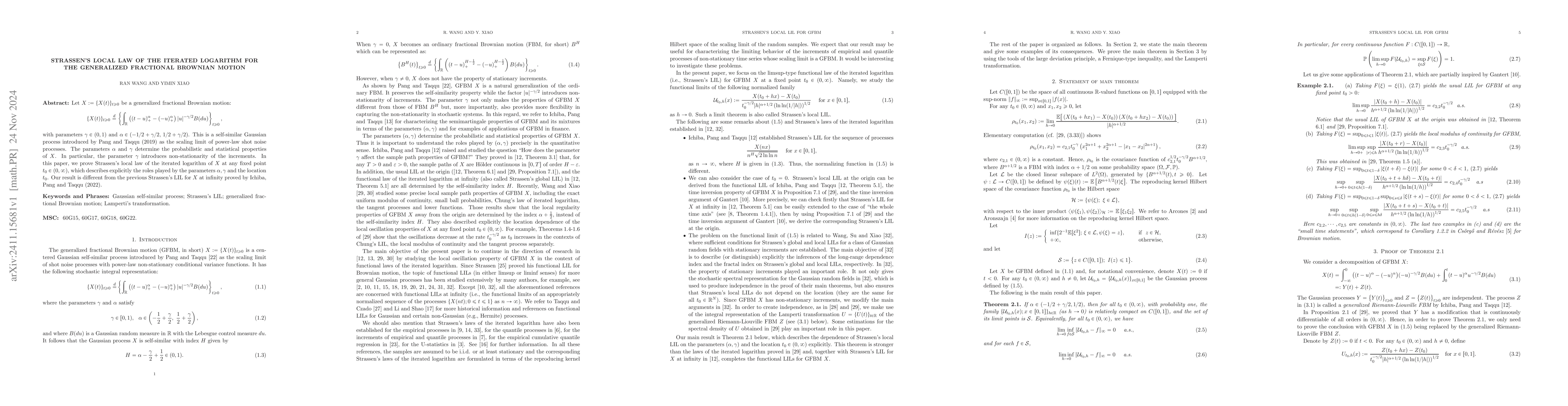 Thumbnail for Strassen's local law of the iterated logarithm for the generalized
  fractional Brownian motion