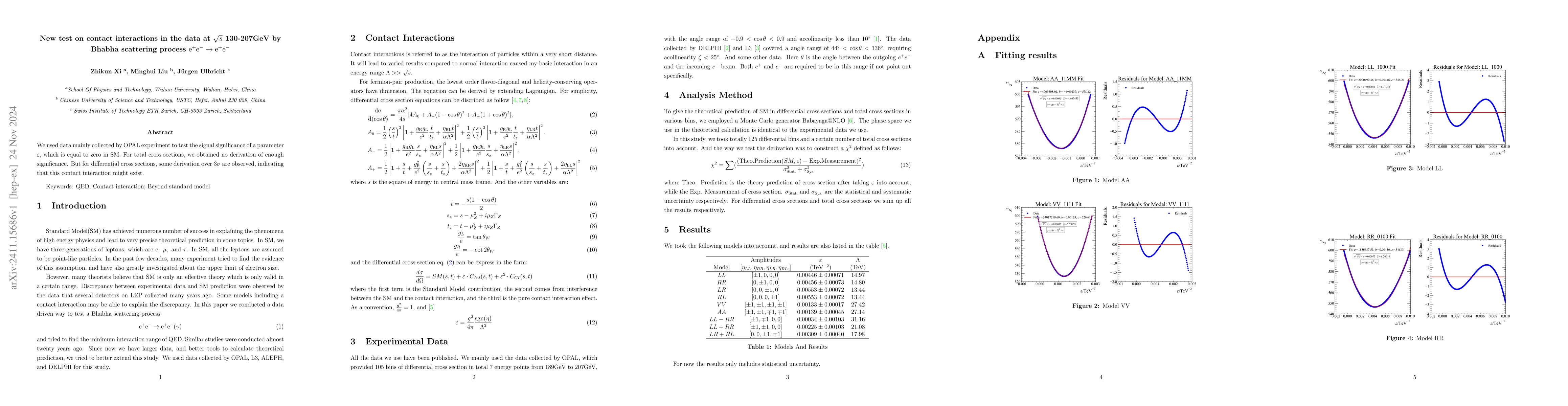 Thumbnail for New test on contact interactions in the data at $\sqrt{s}$ 130-207GeV by
  Bhabha scattering process $e^+e^-\to e^+e^-$