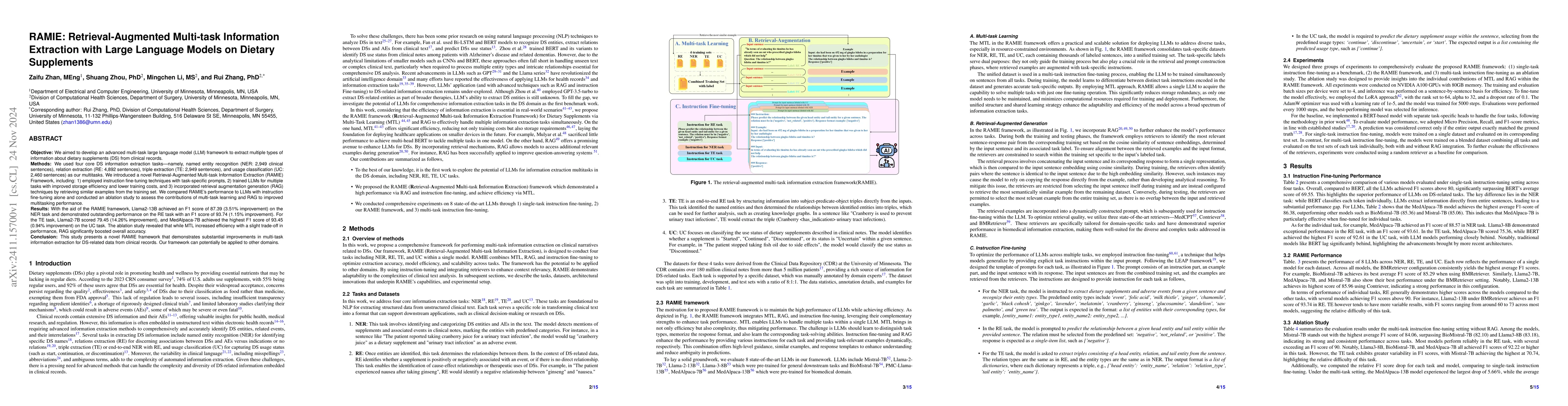 Thumbnail for RAMIE: Retrieval-Augmented Multi-task Information Extraction with Large
  Language Models on Dietary Supplements