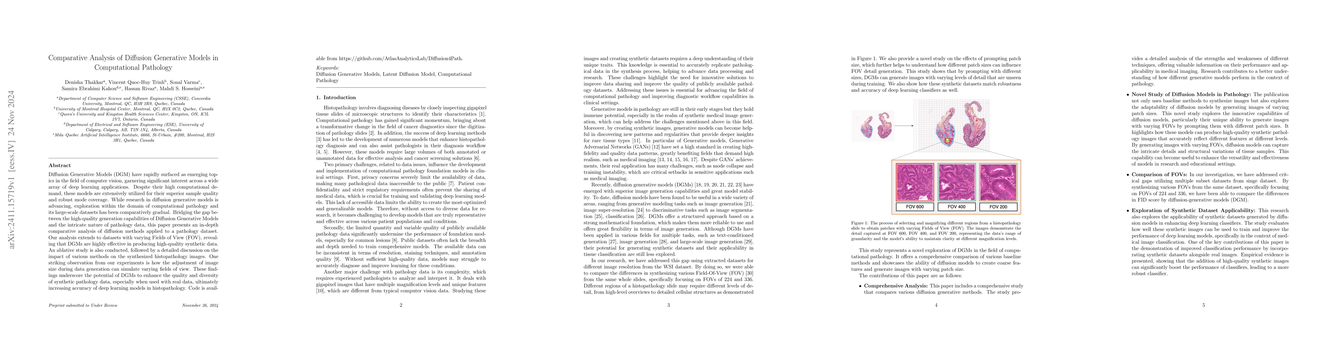 Thumbnail for Comparative Analysis of Diffusion Generative Models in Computational
  Pathology