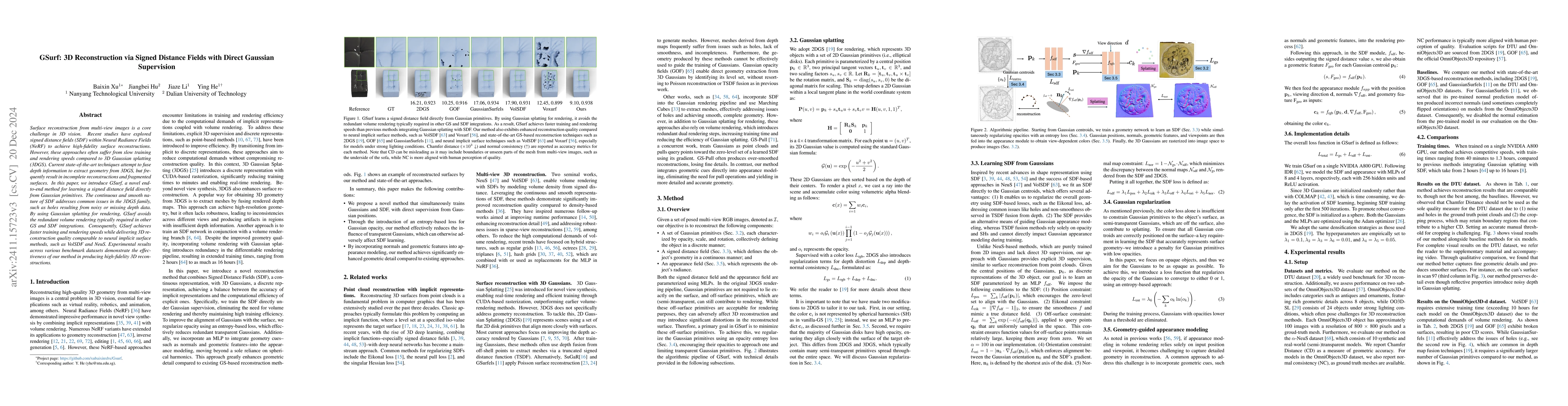 Thumbnail for GSurf: 3D Reconstruction via Signed Distance Fields with Direct Gaussian
  Supervision