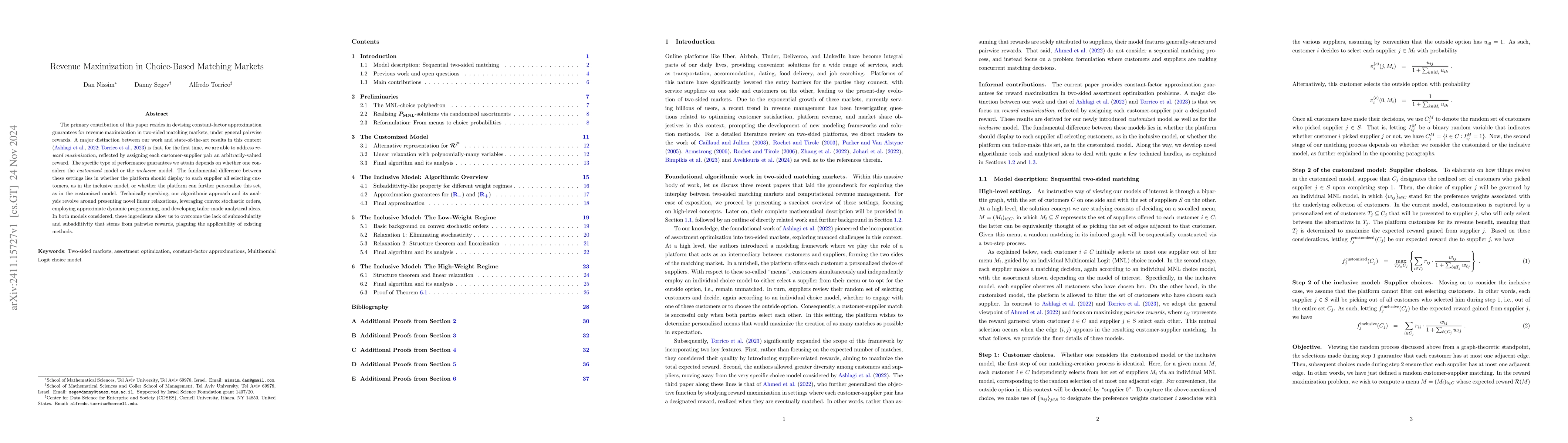 Thumbnail for Revenue Maximization in Choice-Based Matching Markets