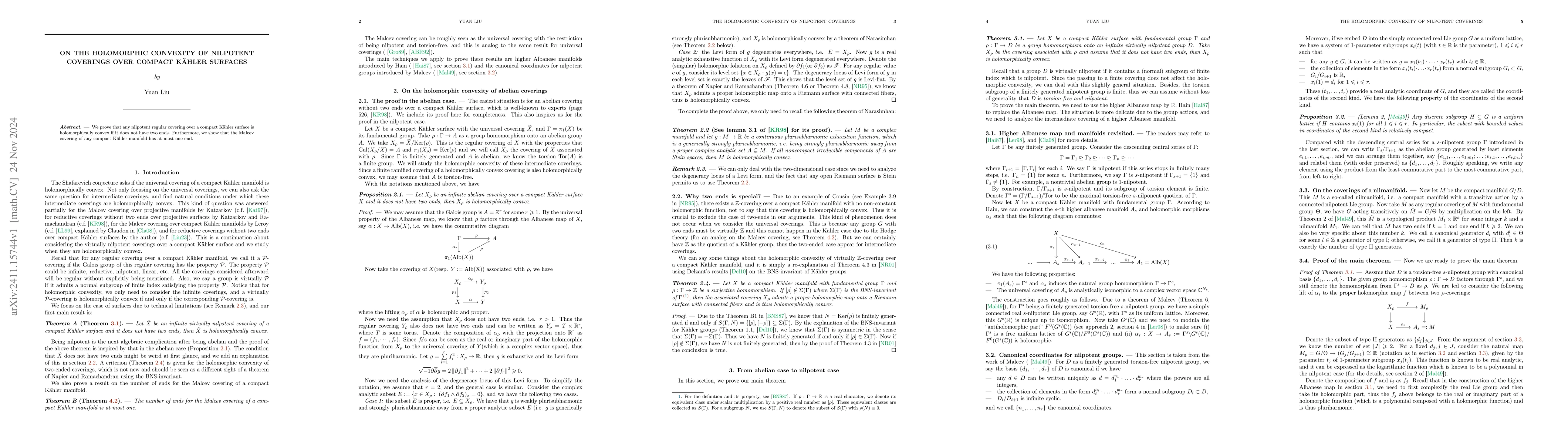 Thumbnail for On the holomorphic convexity of nilpotent coverings over compact
  Kähler surfaces