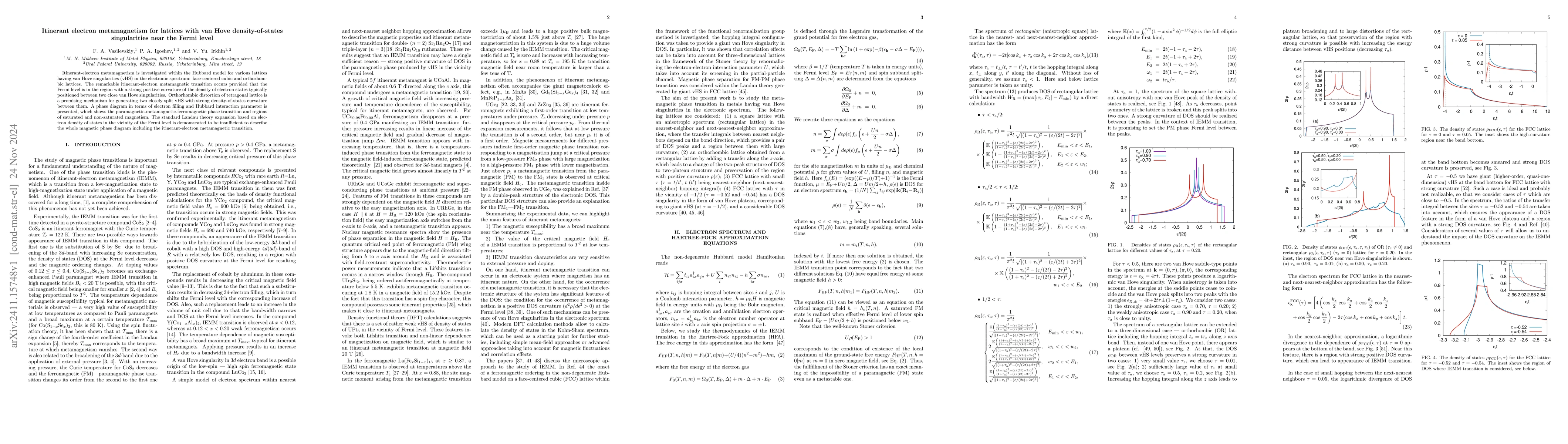 Thumbnail for Itinerant electron metamagnetism for lattices with van Hove
  density-of-states singularities near the Fermi level