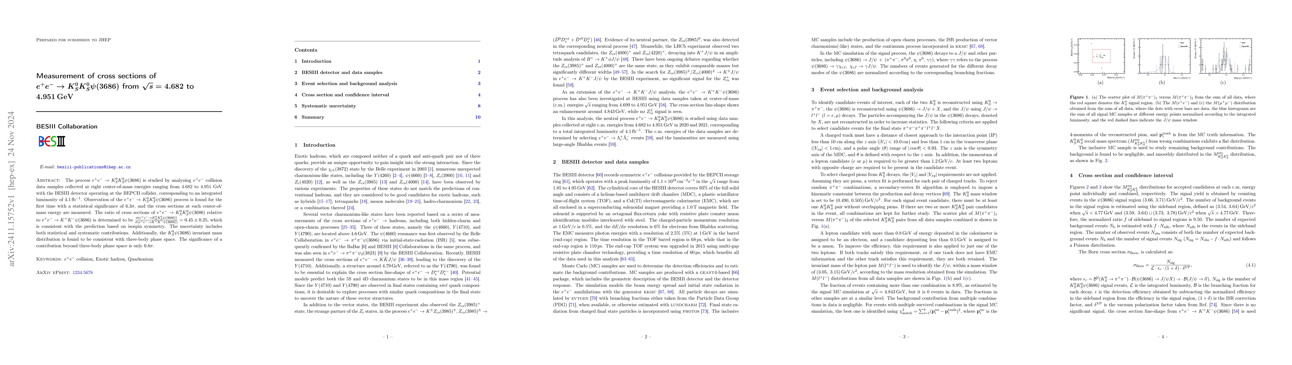 Thumbnail for Measurement of cross sections of $e^+e^-\to K^0_S K^0_S ψ(3686)$ from
  $\sqrt{s}=$ 4.682 to 4.951 GeV