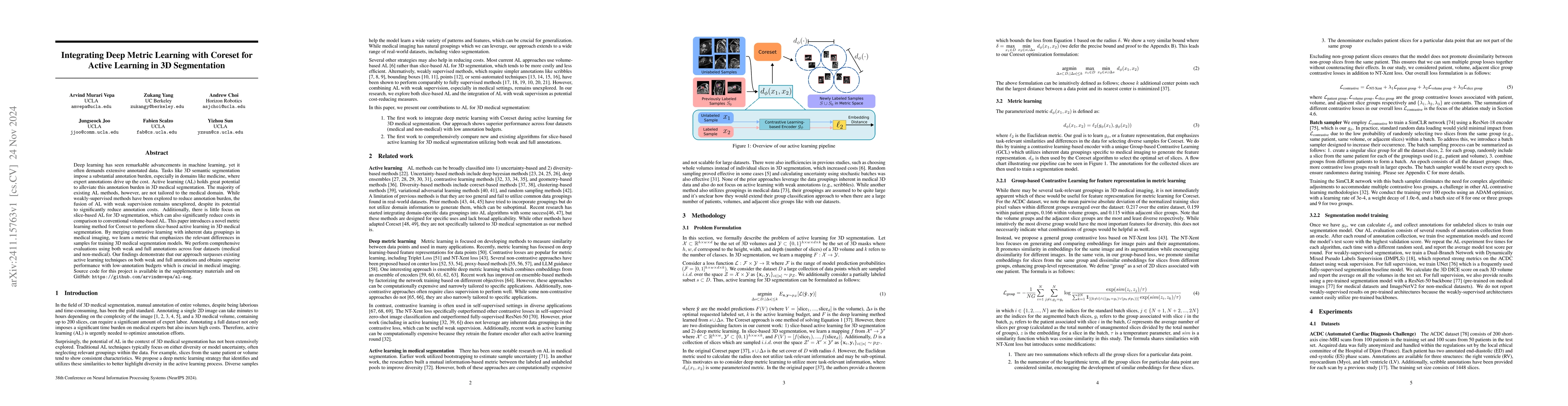 Thumbnail for Integrating Deep Metric Learning with Coreset for Active Learning in 3D
  Segmentation