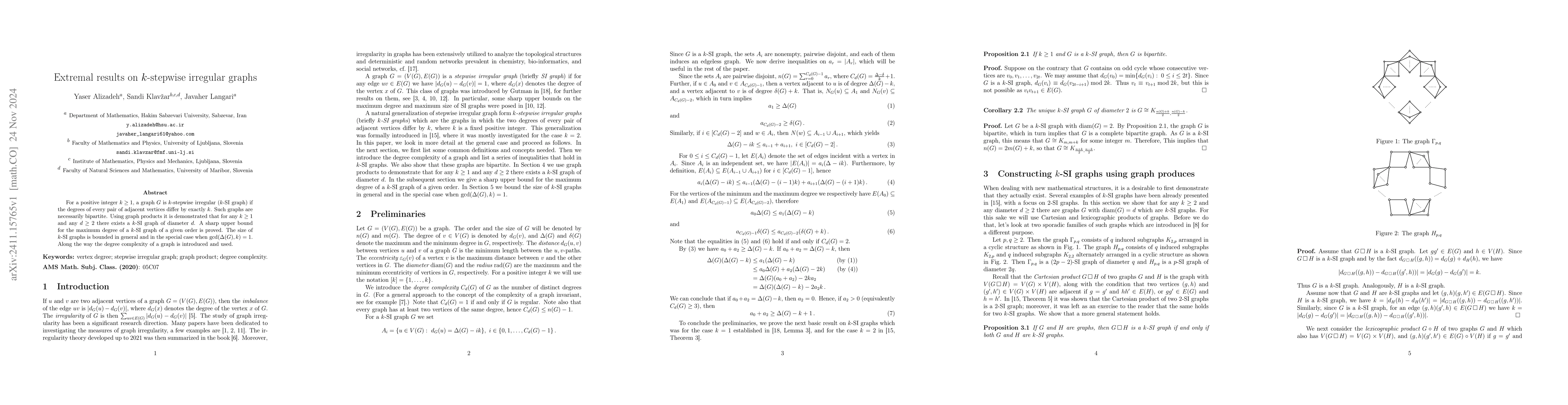 Thumbnail for Extremal results on $k$-stepwise irregular graphs