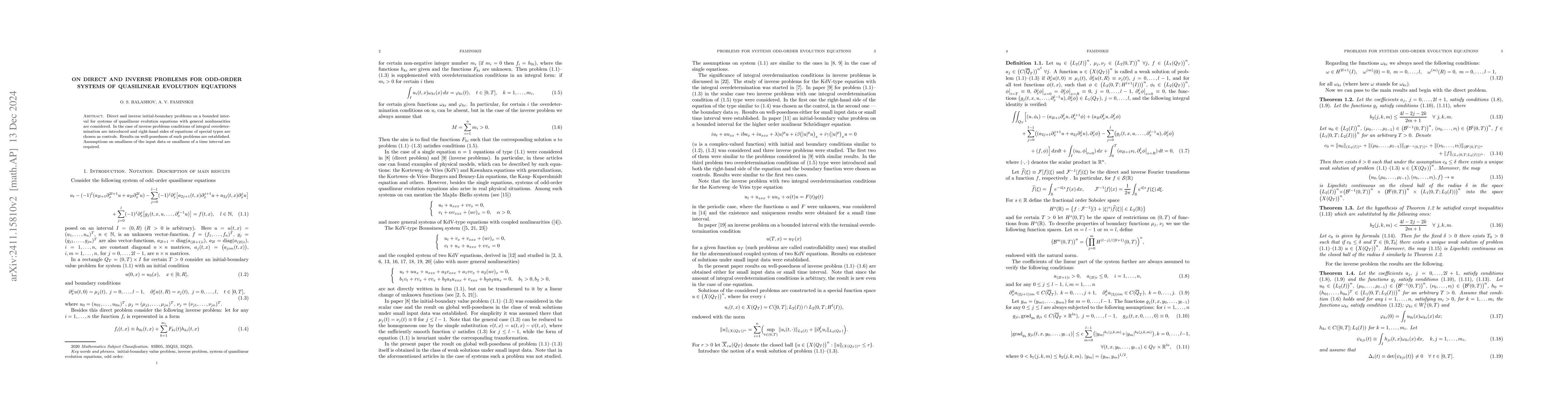 Thumbnail for On direct and inverse problems for odd-order systems of quasilinear
  evolution equations