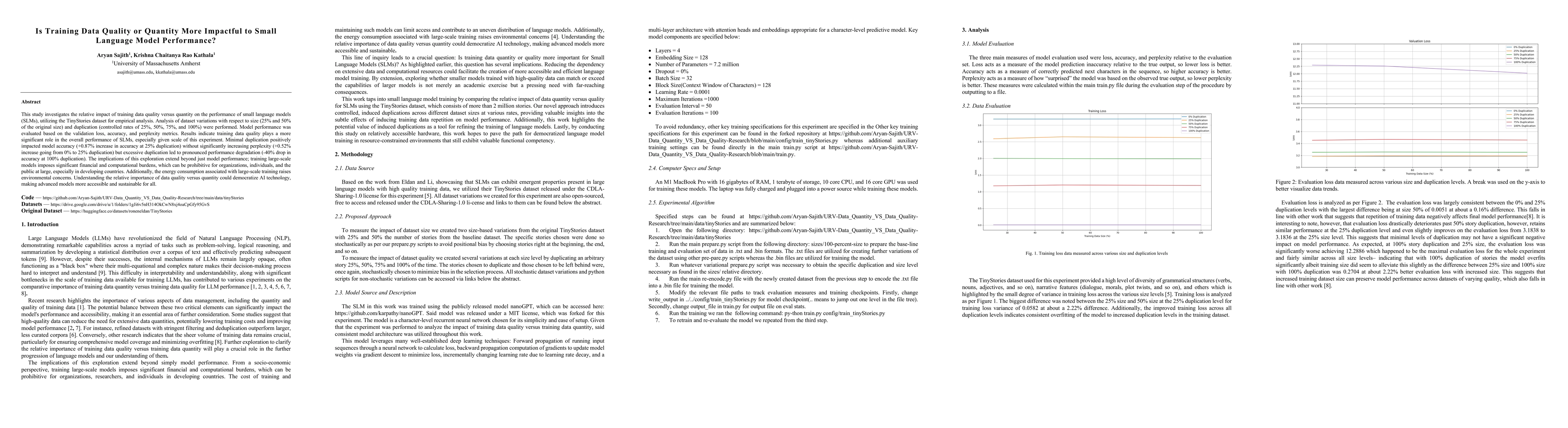 Thumbnail for Is Training Data Quality or Quantity More Impactful to Small Language
  Model Performance?