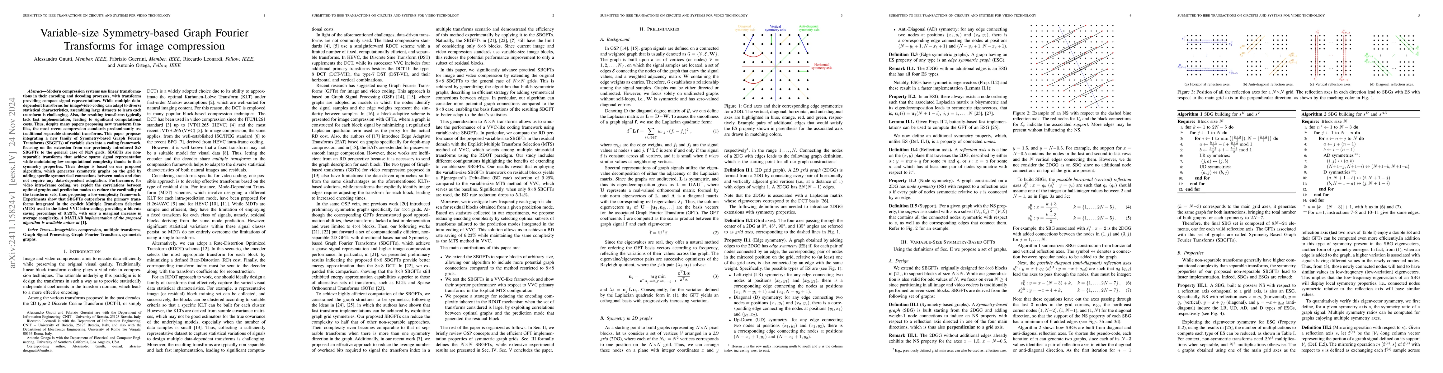 Thumbnail for Variable-size Symmetry-based Graph Fourier Transforms for image
  compression