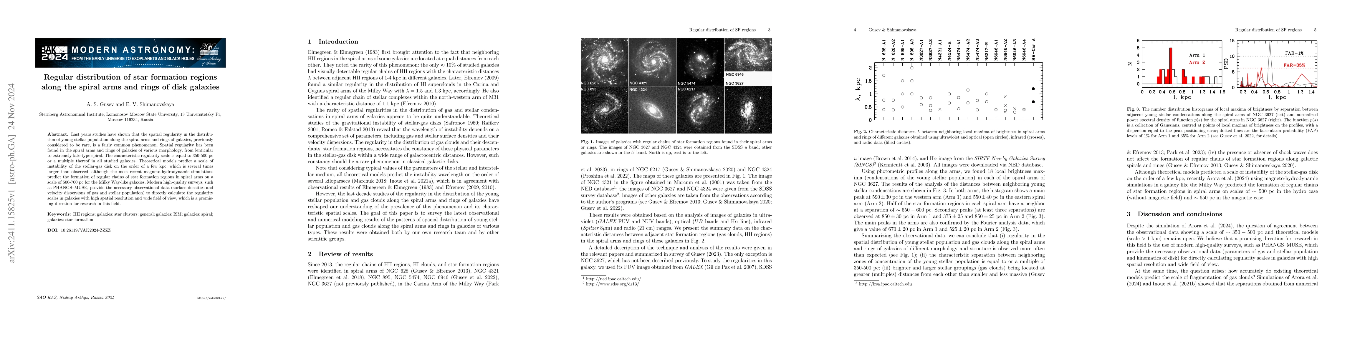 Thumbnail for Regular distribution of star formation regions along the spiral arms and
  rings of disk galaxies