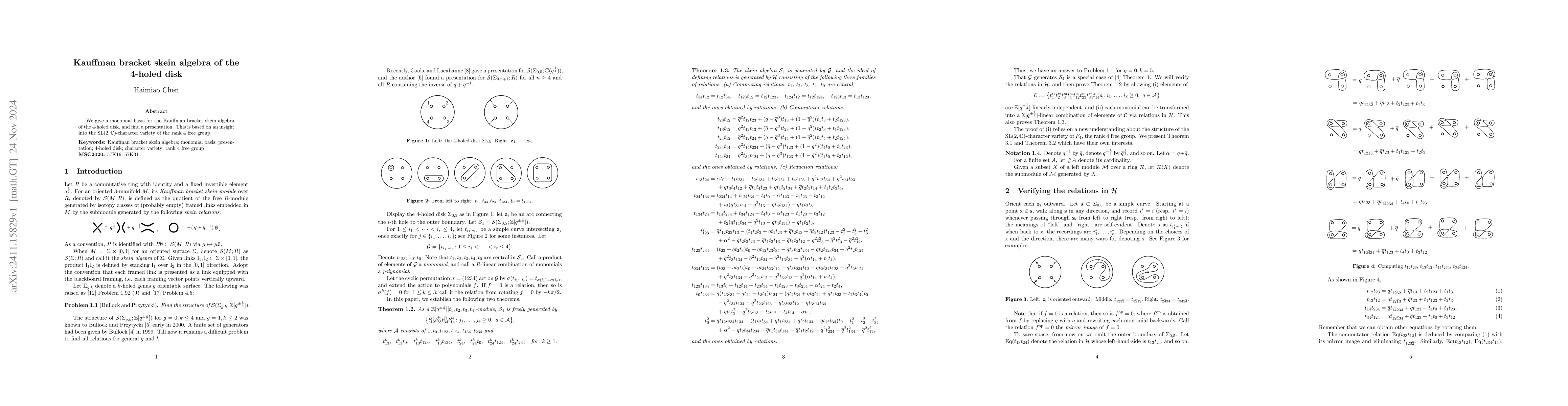Thumbnail for Kauffman bracket skein algebra of the 4-holed disk