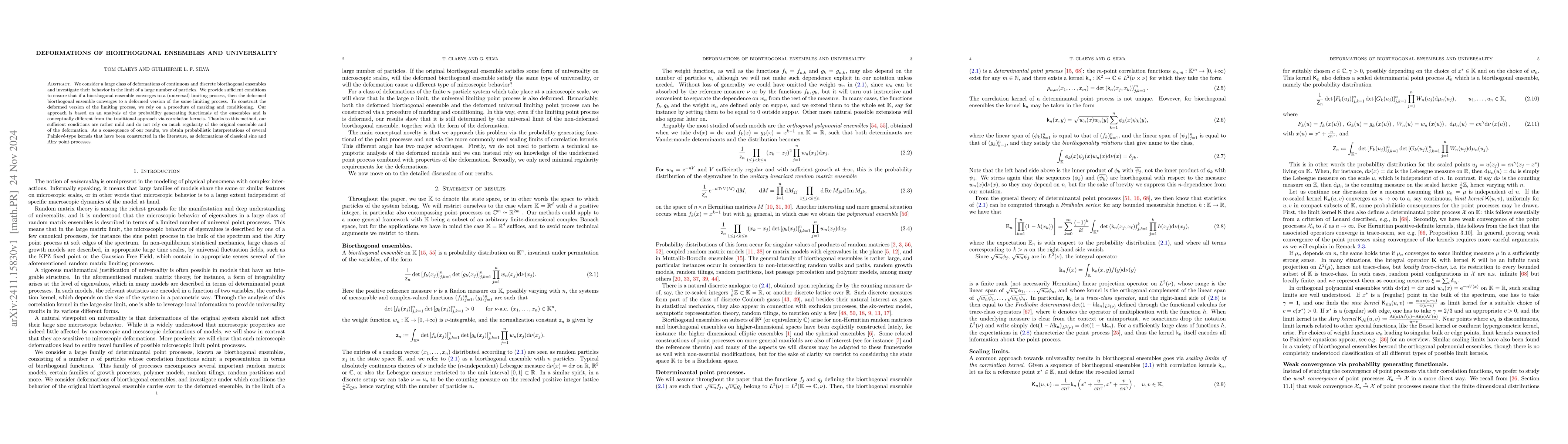 Thumbnail for Deformations of biorthogonal ensembles and universality