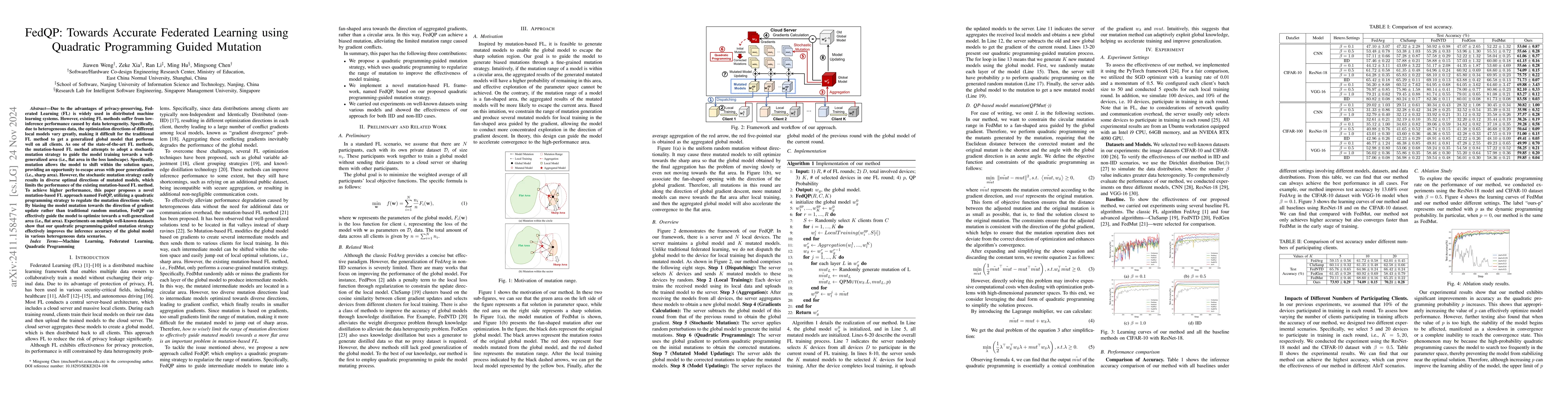 Thumbnail for FedQP: Towards Accurate Federated Learning using Quadratic Programming
  Guided Mutation